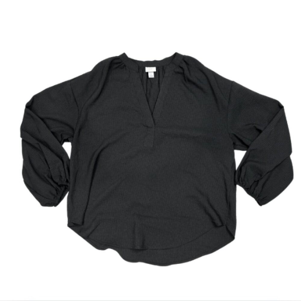 Black 3/4 Sleeve Women's Blouse V Neck Size Medium Silky